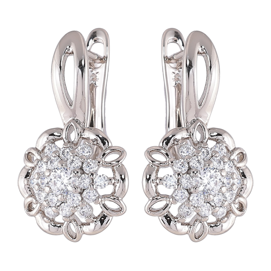 Серьги Xuping Родий английский замок Цветочки с цирконием фото №1