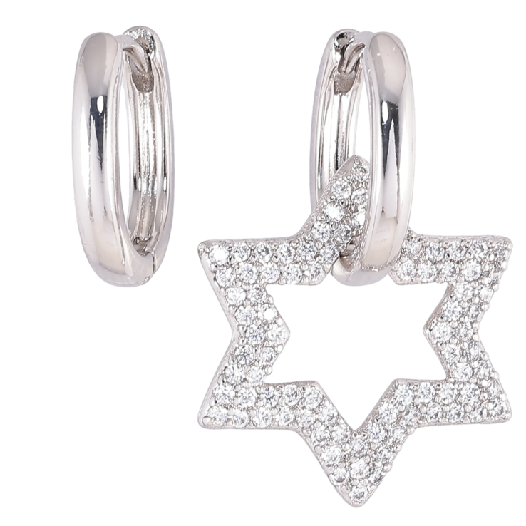 Серьги Xuping Родий подвески на колечках Ассиметричные звезда с инкрустацией цирконием 2 в 1 фото №13