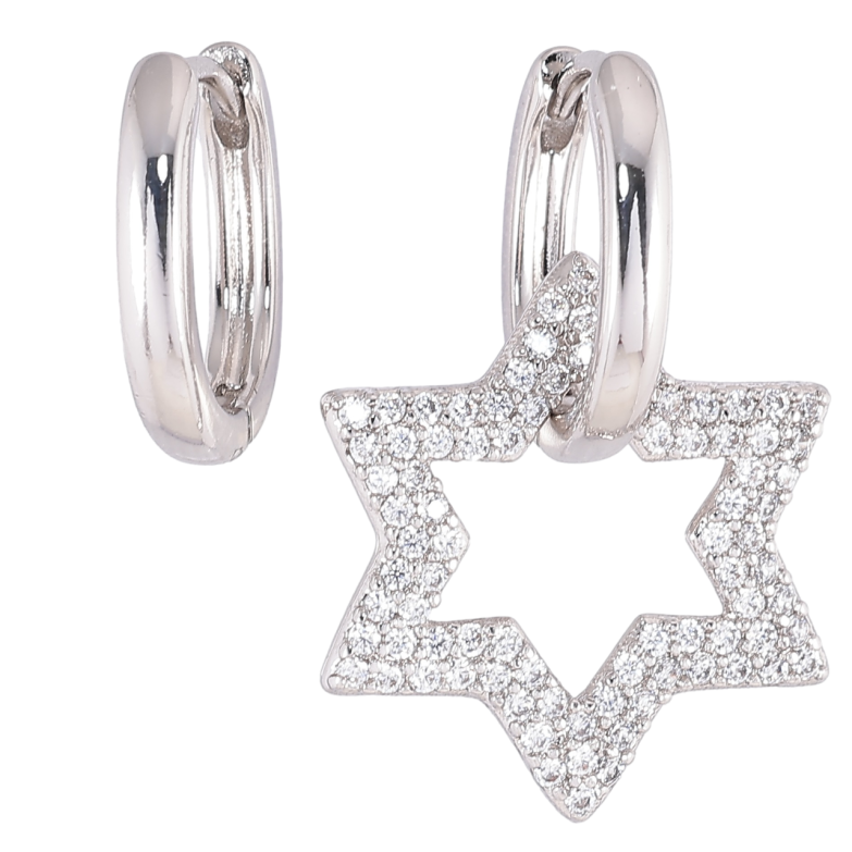 Сережки Xuping Родій підвіски на колечках «Асиметричні зірка з інкрустацією цирконієм» 2 в 1 фото №1