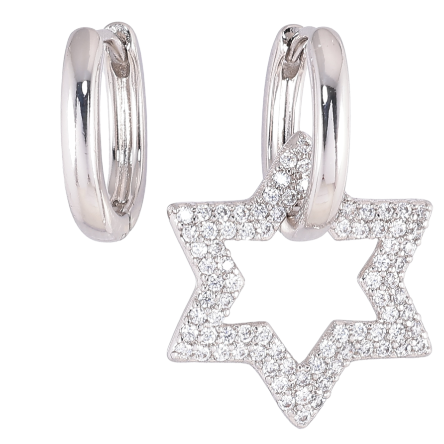 Серьги Xuping Родий подвески на колечках Ассиметричные звезда с инкрустацией цирконием 2 в 1 фото №1