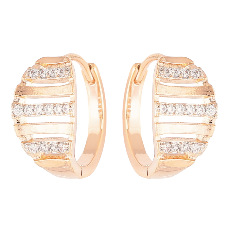 Серьги Xuping Позолота 18K + Родий колечки Узор с дорожками циркония фото №25