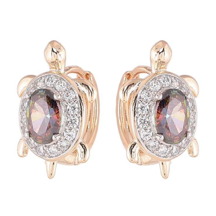 Серьги Xuping Позолота 18K + Родий колечки Черепахи с цирконием и фианитами хамелеон фото №6