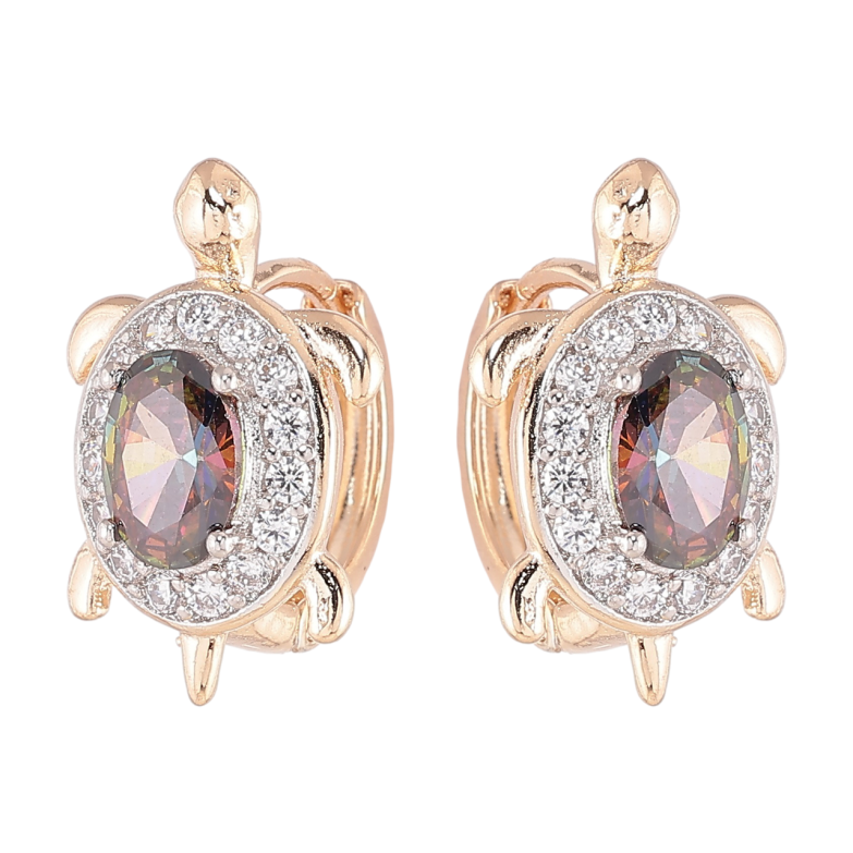 Серьги Xuping Позолота 18K + Родий колечки Черепахи с цирконием и фианитами хамелеон фото №1