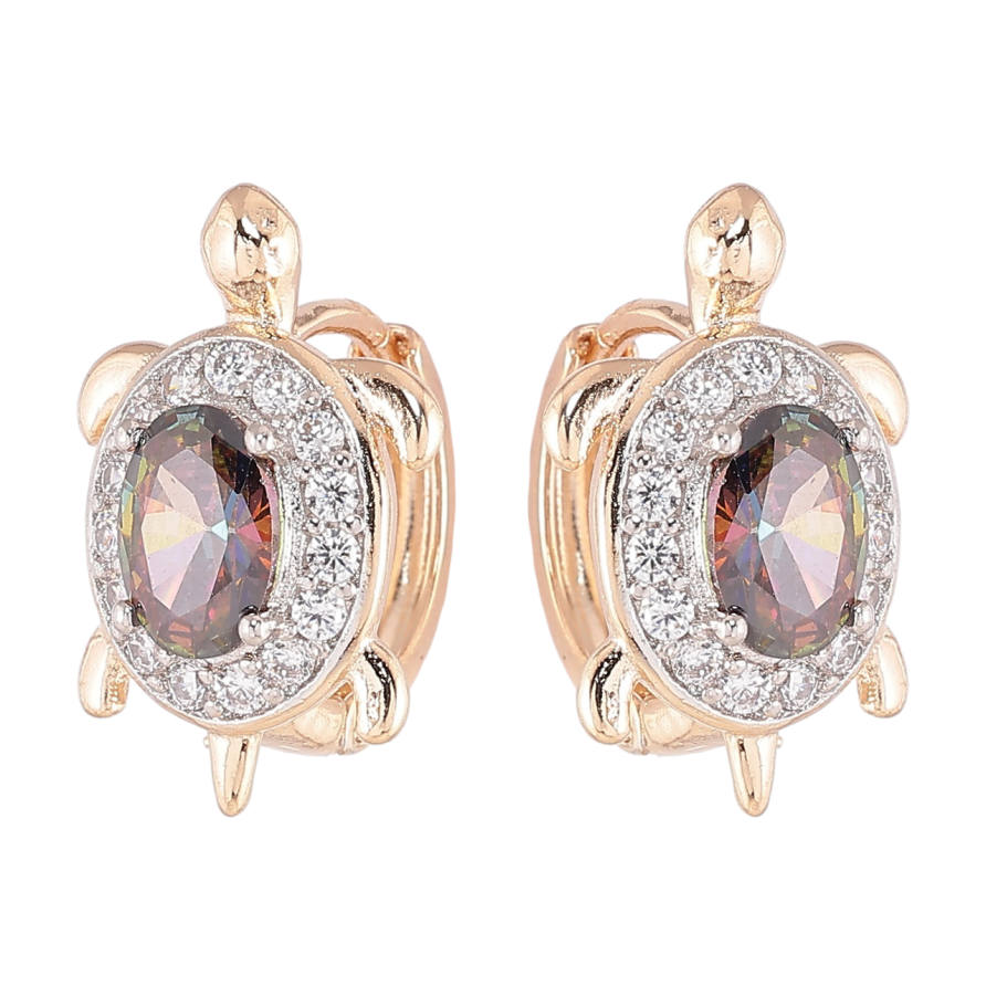 Серьги Xuping Позолота 18K + Родий колечки Черепахи с цирконием и фианитами хамелеон фото №1