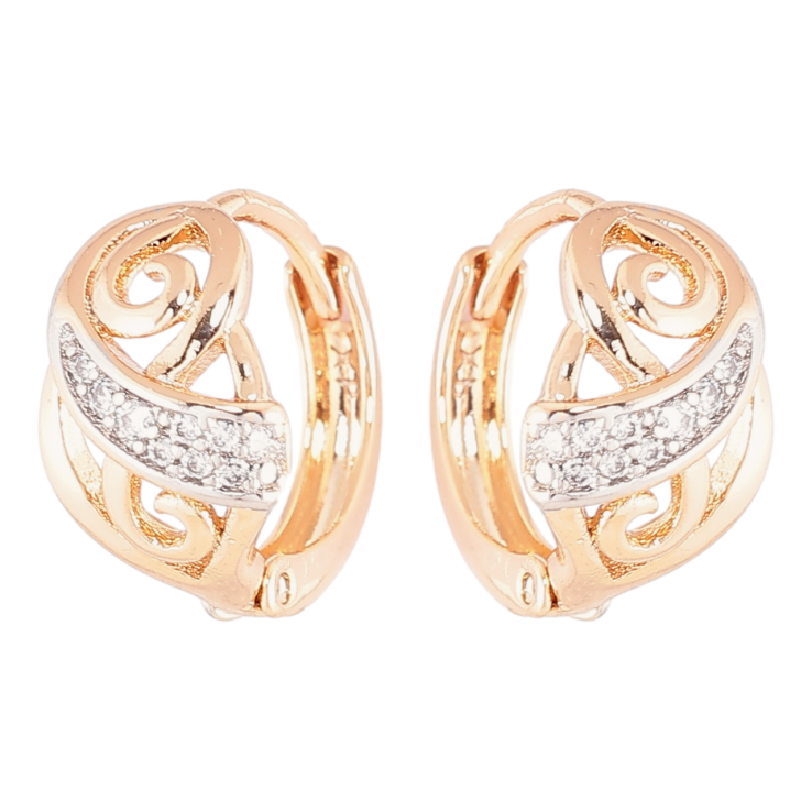 Серьги Xuping Позолота 18K + Родий колечки Декоративный узор с цирконием фото №2