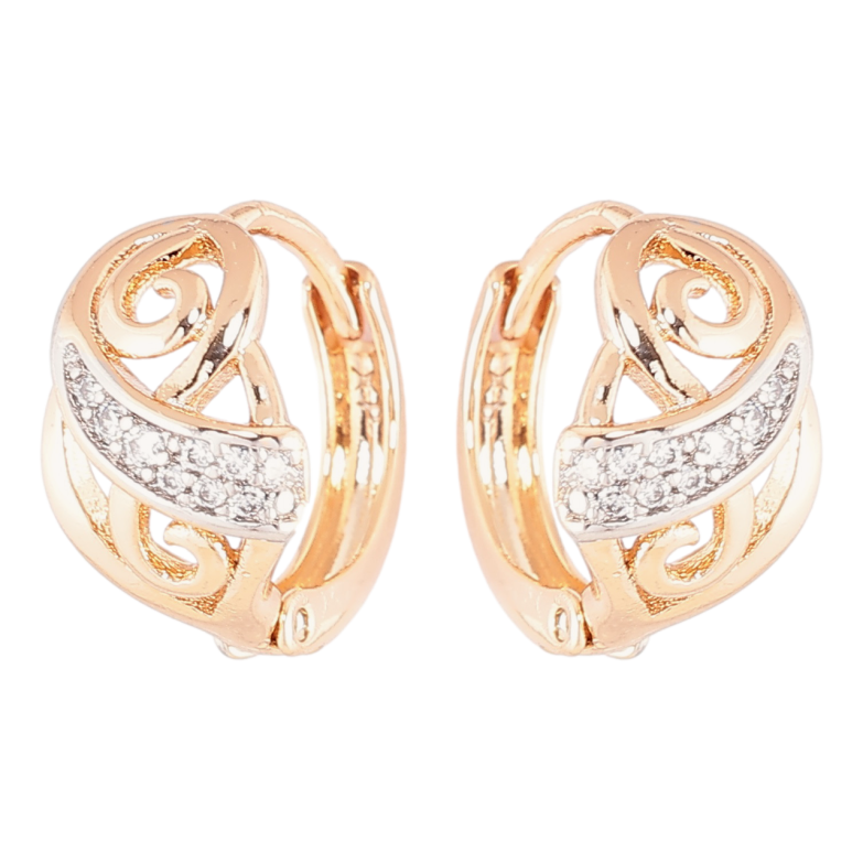 Серьги Xuping Позолота 18K + Родий колечки Декоративный узор с цирконием фото №1