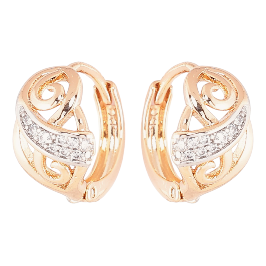 Серьги Xuping Позолота 18K + Родий колечки Декоративный узор с цирконием фото №1