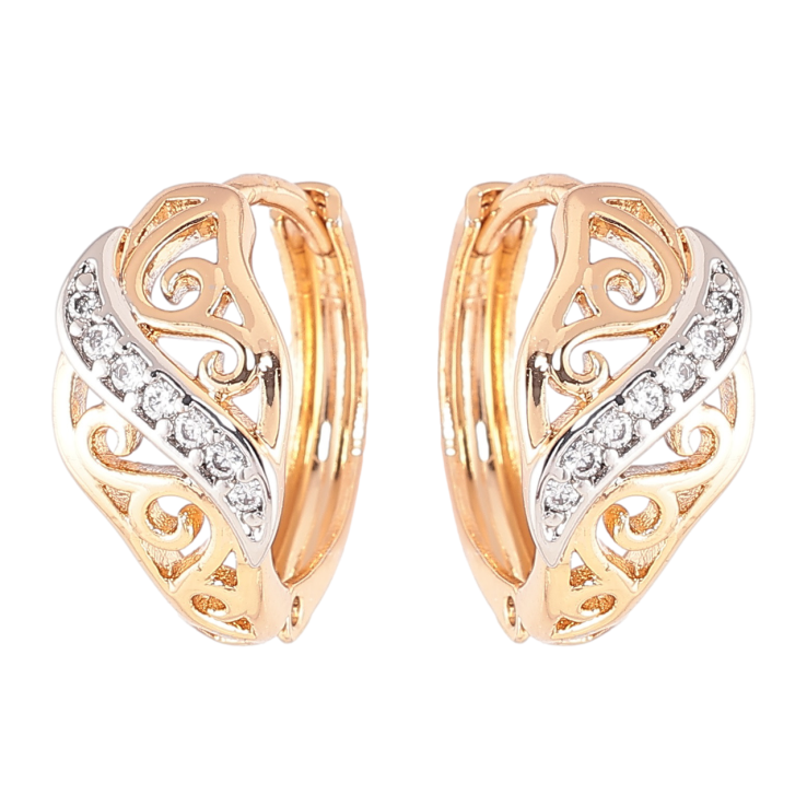 Серьги Xuping Позолота 18K + Родий колечки Ажурный узор с цирконием фото №9