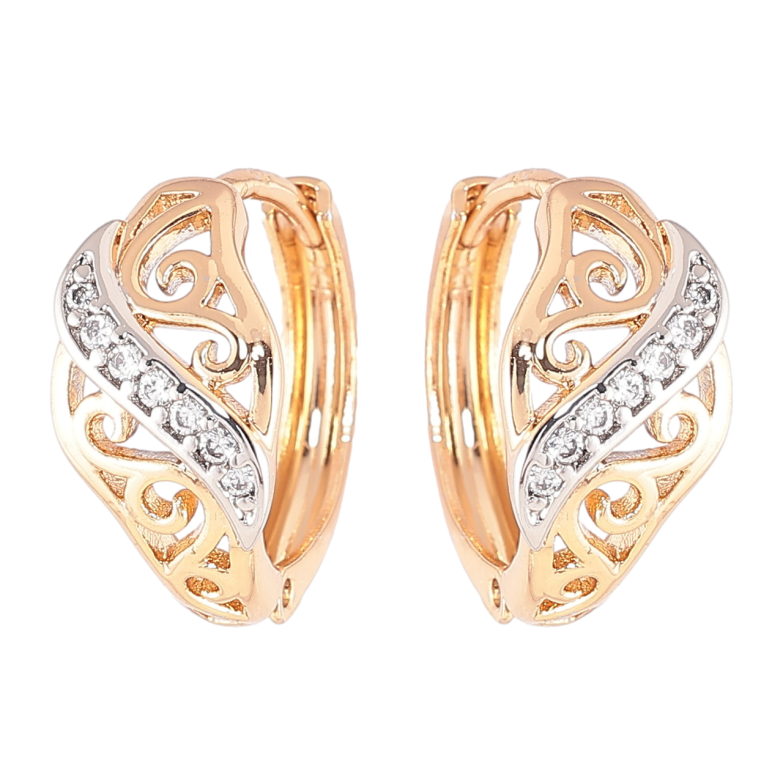 Серьги Xuping Позолота 18K + Родий колечки Ажурный узор с цирконием фото №5