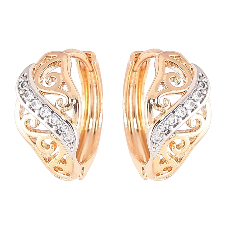 Серьги Xuping Позолота 18K + Родий колечки Ажурный узор с цирконием фото №1