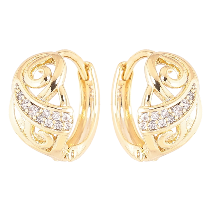 Серьги Xuping Позолота 14K колечки Вензельный узор с цирконием фото №5