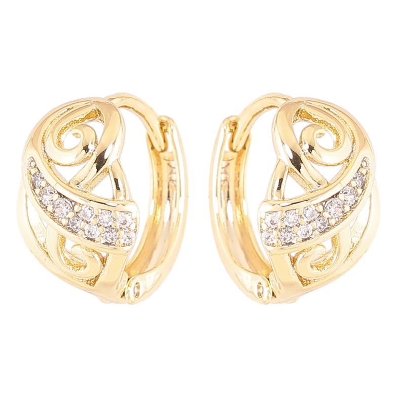 Сережки Xuping Позолота 14K колечка «Вензельний візерунок з цирконієм» фото №1