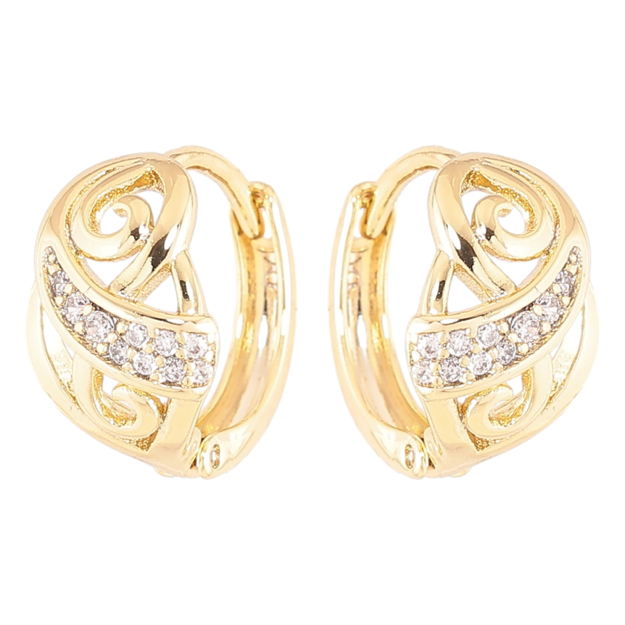 Сережки Xuping Позолота 14K колечка «Вензельний візерунок з цирконієм» фото №1