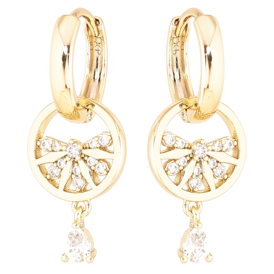 Серьги Xuping Позолота 14K подвески на колечках Круглые подвески с цирконием 2 в 1 фото №1