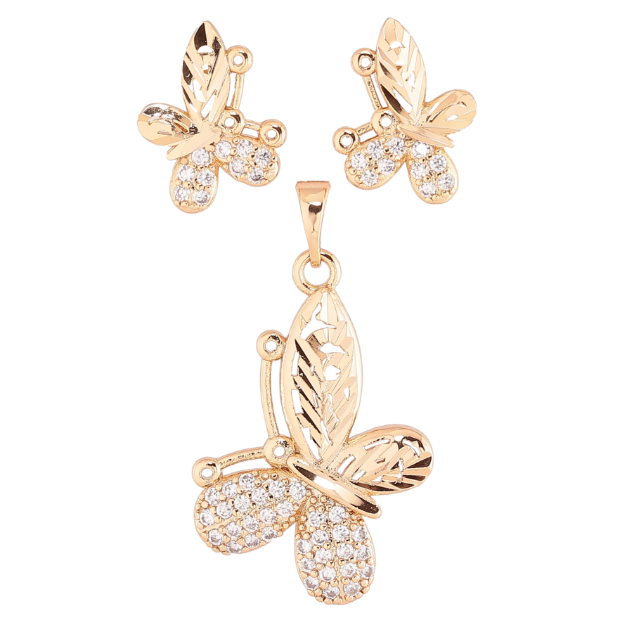 Набір Xuping Позолота 18K Сережки Кулон «Метелики з цирконієм» фото №1