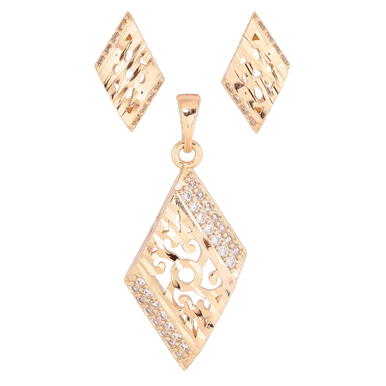 Набір Xuping Позолота 18K Сережки Кулон «Різьблені ромби з цирконієм» фото №1