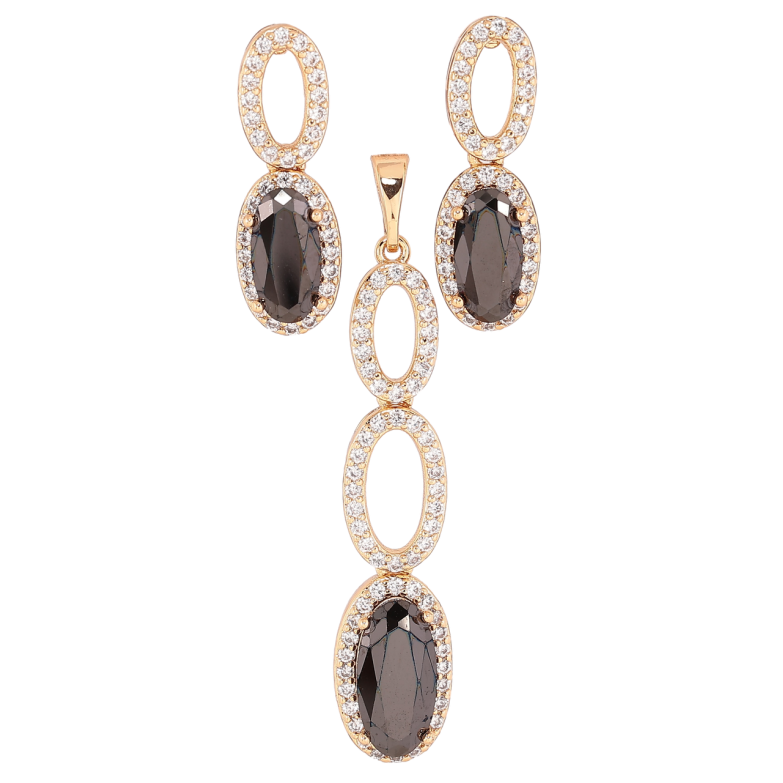 Набор Xuping Позолота 18K Серьги Кулон Изящные подвески с цирконием и черными фианитами фото №1