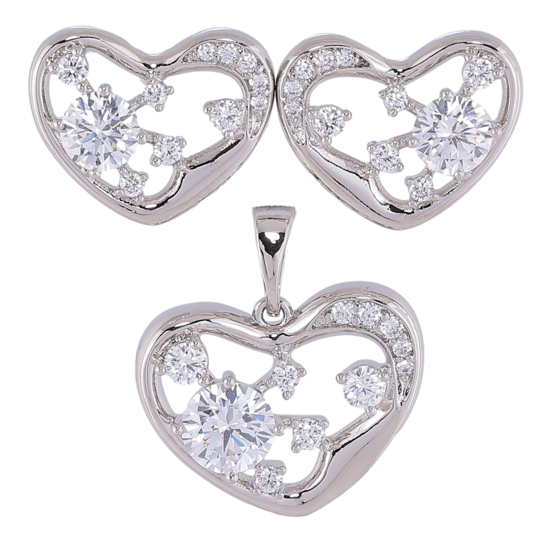 Набор Xuping Родий Серьги Кулон Сердечки с узором цирконием фото №1