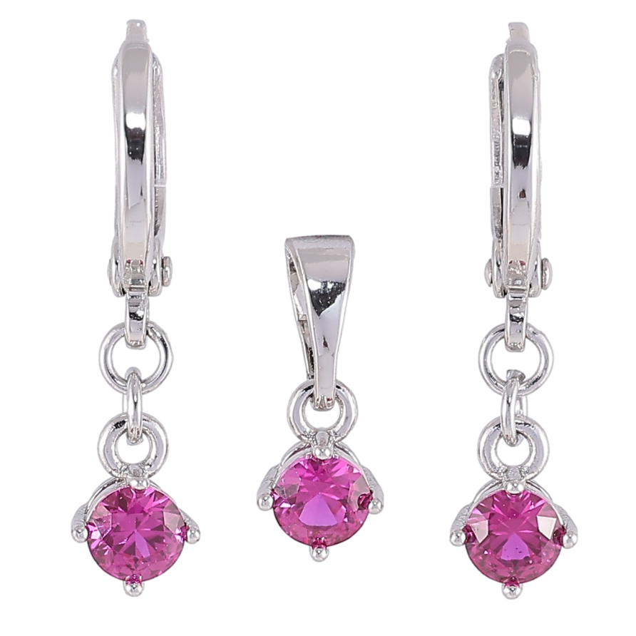 Набор Xuping Родий Серьги Кулон Малиновые фианиты ø 4мм фото №1
