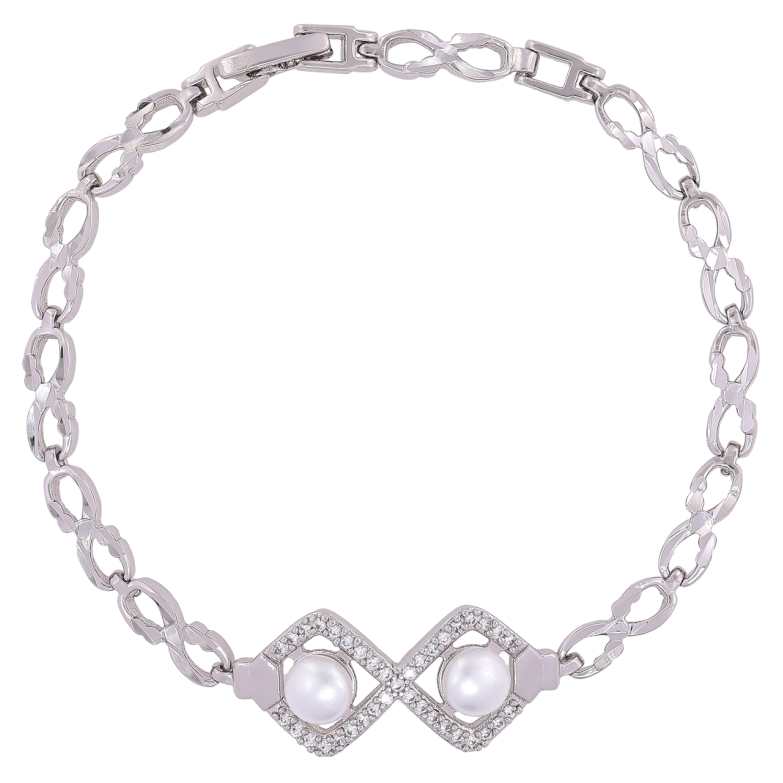 Браслет Xuping Родій «Ромбовий візерунок з цирконієм і перлинами» розмір 19см х 4мм фото №1