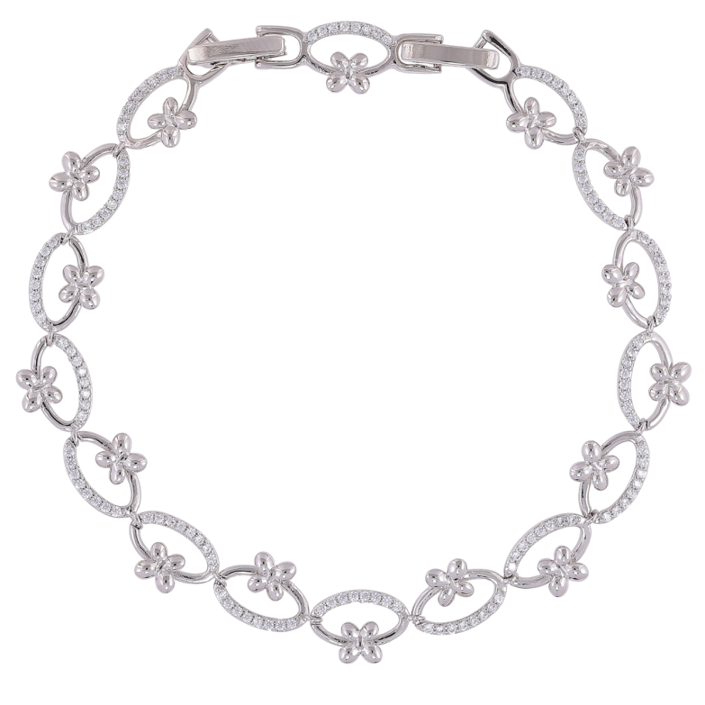 Браслет Xuping Родий Цветочный узор с цирконием размер с доп. замком 17.5,19.5см х 8мм фото №5