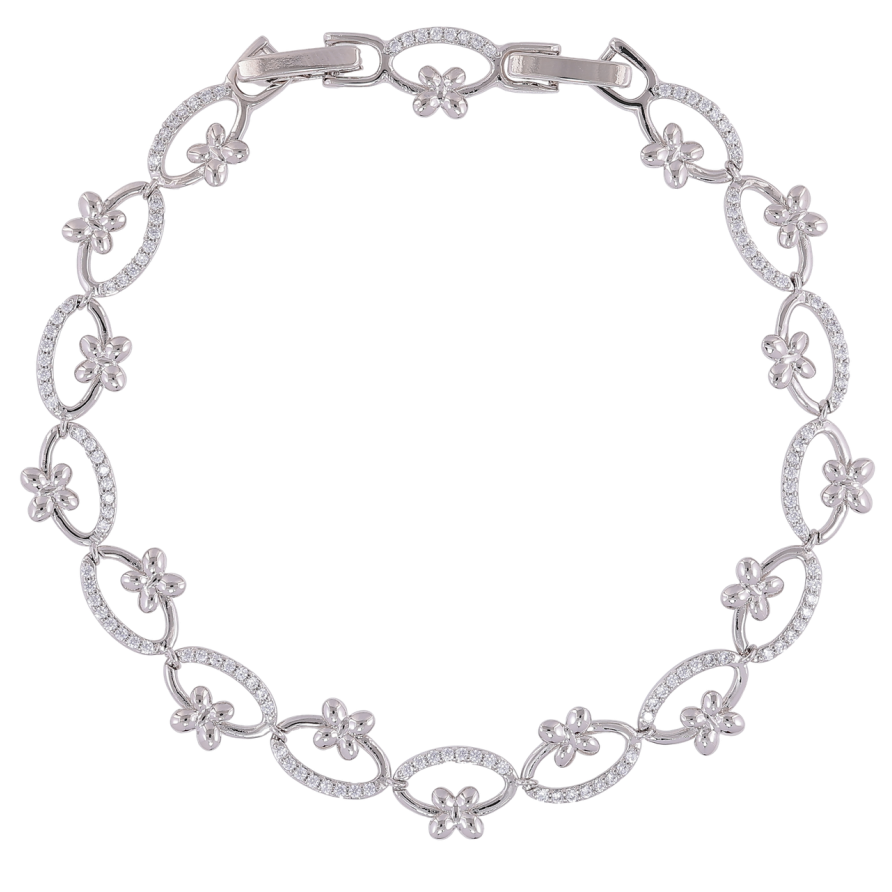 Браслет Xuping Родій «Квітковий візерунок з цирконієм» розмір з доп. замком 17.5,19.5см х 8мм фото №1