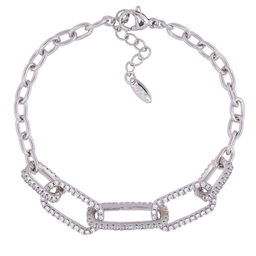 Браслет Xuping Родій «Ланцюжок, ланки з цирконієм» розмір з доп. ланцюжком 17-20см х 4мм фото №1