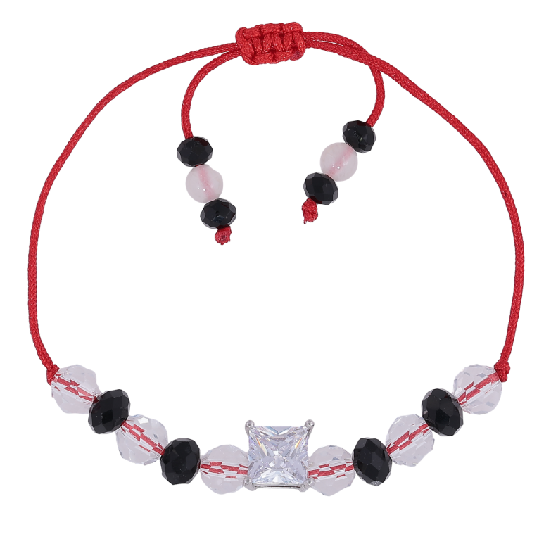 Браслет Xuping Родій Червоний шнур з прозорими і чорними намистинами, фіаніт, 7х7мм» на затягуванні 12-20см х 1мм фото №1 Браслет Xuping Родій Червоний шнур з прозорими і чорними намистинами, фіаніт, 7х7мм» на затягуванні 12-20см х 1мм фото №1