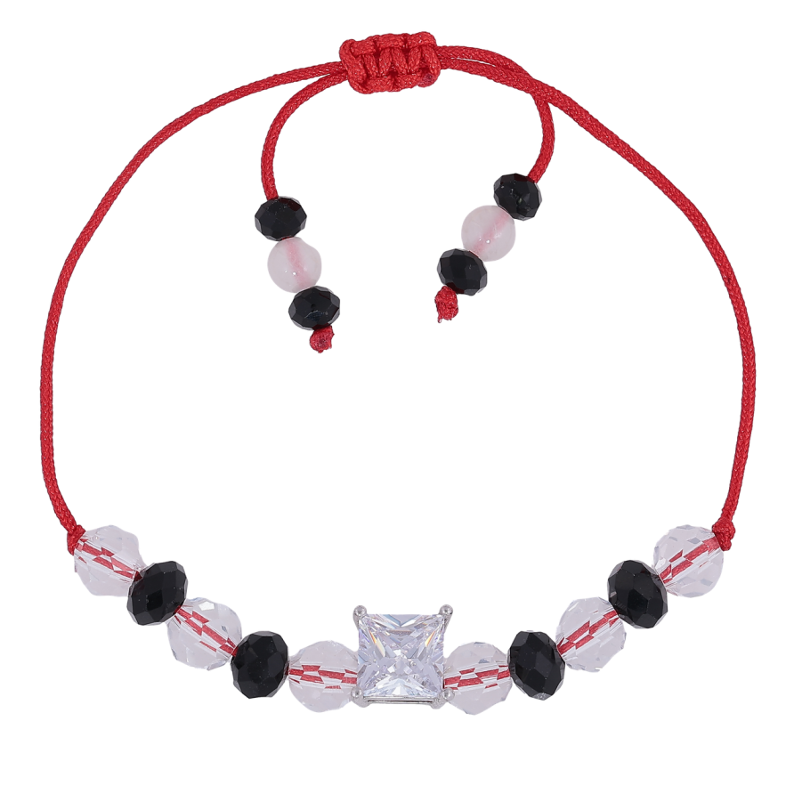 Браслет Xuping Родій Червоний шнур з прозорими і чорними намистинами, фіаніт, 7х7мм» на затягуванні 12-20см х 1мм фото №1 Браслет Xuping Родій Червоний шнур з прозорими і чорними намистинами, фіаніт, 7х7мм» на затягуванні 12-20см х 1мм фото №1