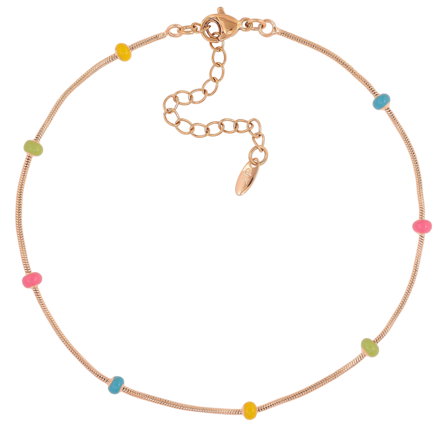 Браслет Xuping Позолота 18K на ногу «Ланцюжок з різнокольоровими емалевими намистинами» розмір 23.5-29см х 1мм фото №1