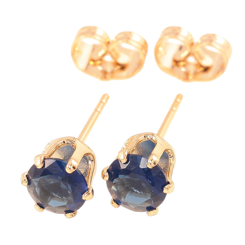 Серьги Xuping Позолота 18K пусеты Синие фианиты в 6-ти крапановой оправе ø 6мм фото №1