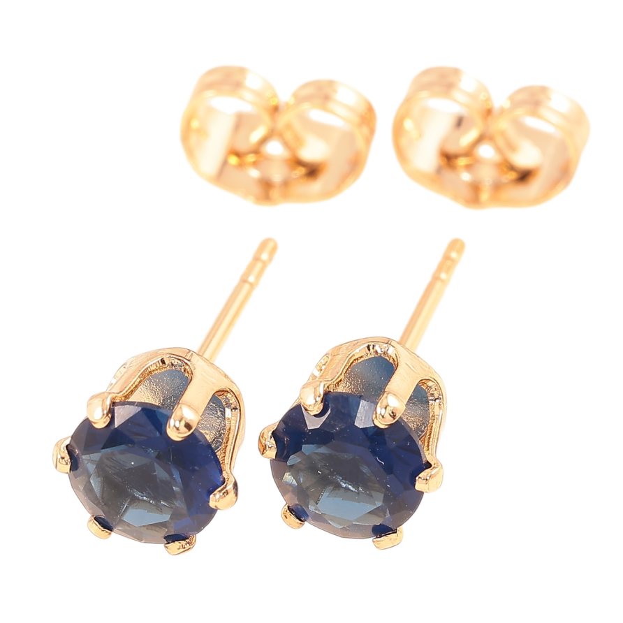 Сережки Xuping Позолота 18K пусети «Сині фіаніти в 6-ти крапановій оправі» ø 6мм фото №1