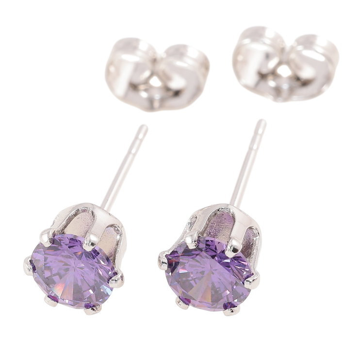 Сережки Xuping Родій пусети «Бузкові фіаніти в 6-ти крапановій оправі» ø 6мм фото №12