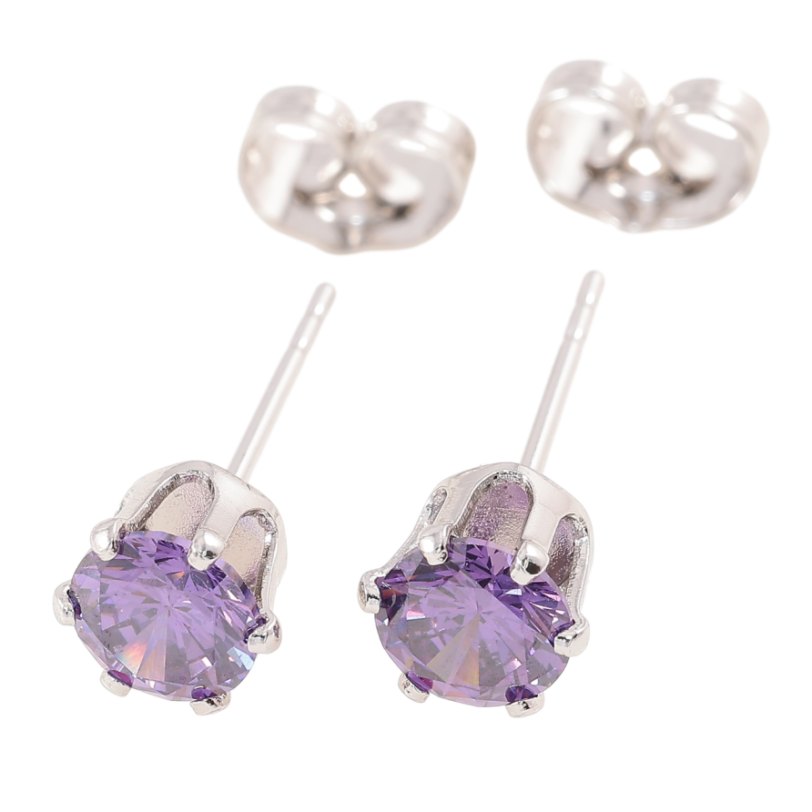 Серьги Xuping Родий пусеты Сиреневые фианиты в 6-ти крапановой оправе ø 6мм фото №1