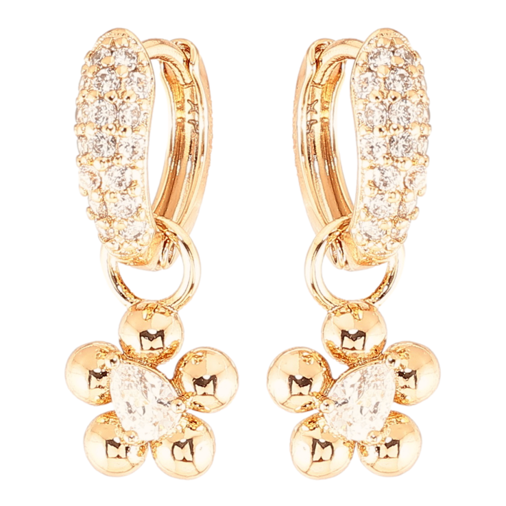 Серьги Xuping Позолота 18K подвески на колечках Цветочки  с цирконием 2 в 1 фото №14