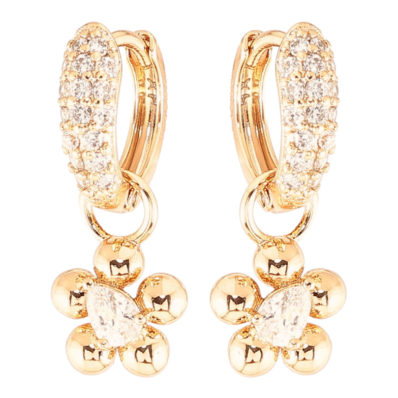 Сережки Xuping Позолота 18K підвіски на колечках «Квіточки з цирконієм» 2 в 1 фото №1