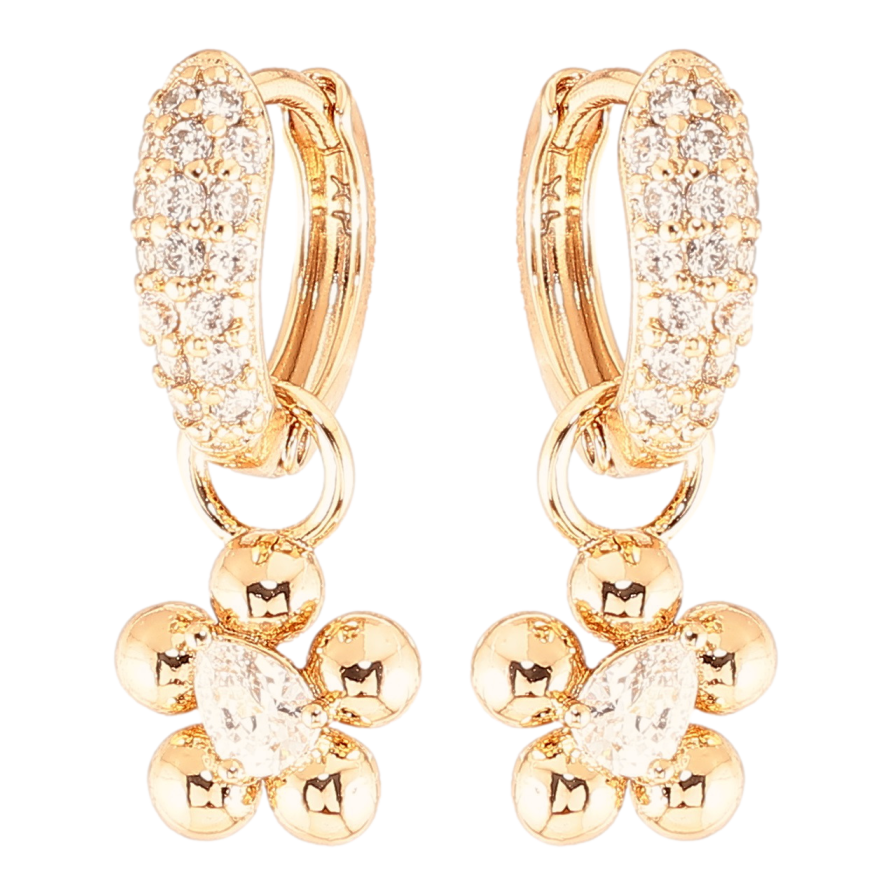 Серьги Xuping Позолота 18K подвески на колечках Цветочки  с цирконием 2 в 1 фото №1