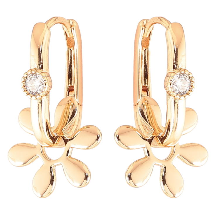 Серьги Xuping Позолота 18K подвески на колечках Цветочки  с цирконием 2 в 1 фото №4