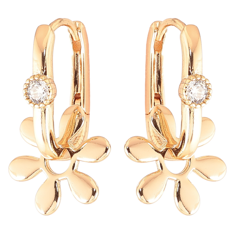 Серьги Xuping Позолота 18K подвески на колечках Цветочки  с цирконием 2 в 1 фото №3