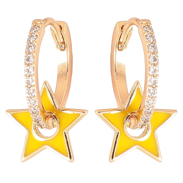 Серьги Xuping Позолота 18K подвески на колечках Звездочки с желтой эмалью и дорожками циркония 2 в 1 фото №18