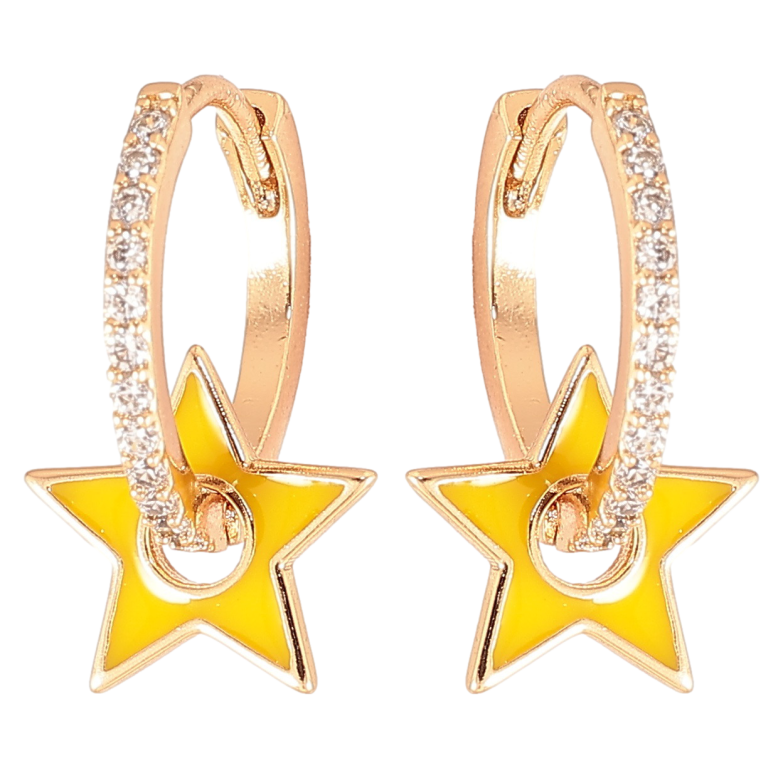 Серьги Xuping Позолота 18K подвески на колечках Звездочки с желтой эмалью и дорожками циркония 2 в 1 фото №1