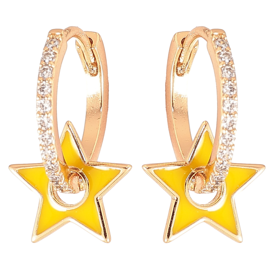Серьги Xuping Позолота 18K подвески на колечках Звездочки с желтой эмалью и дорожками циркония 2 в 1 фото №1