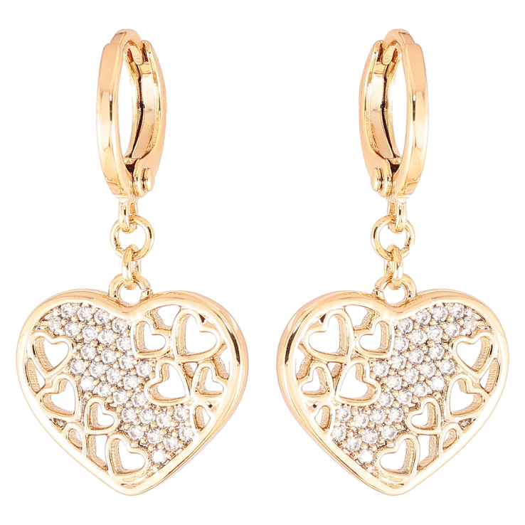 Серьги Xuping Позолота 18K подвески на колечках Сердечки с цирконием фото №17