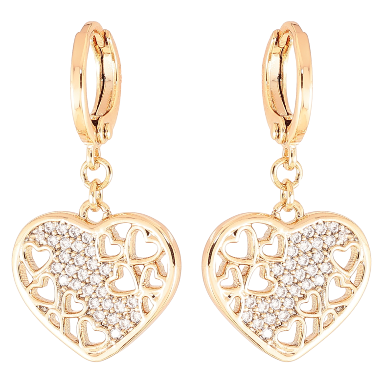 Серьги Xuping Позолота 18K подвески на колечках Сердечки с цирконием фото №1