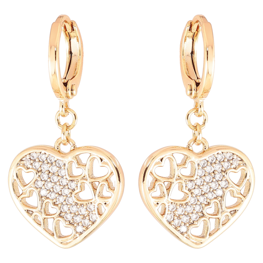 Серьги Xuping Позолота 18K подвески на колечках Сердечки с цирконием фото №1