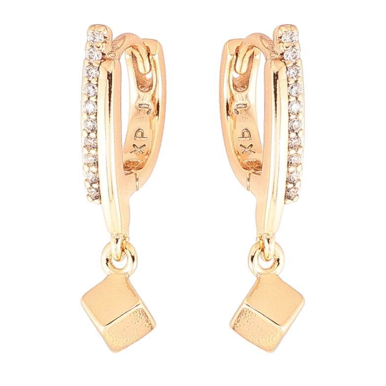 Сережки Xuping Позолота 18K підвіски на колечках «Кубики з доріжками цирконію» фото №21