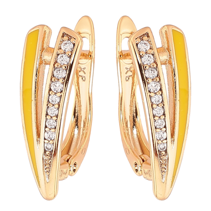 Серьги Xuping Позолота 18K английский замок Дорожка циркония и желтой эмали фото №9