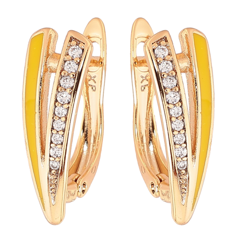 Сережки Xuping Позолота 18K англійський замок «Доріжка цирконію та жовтої емалі» фото №1