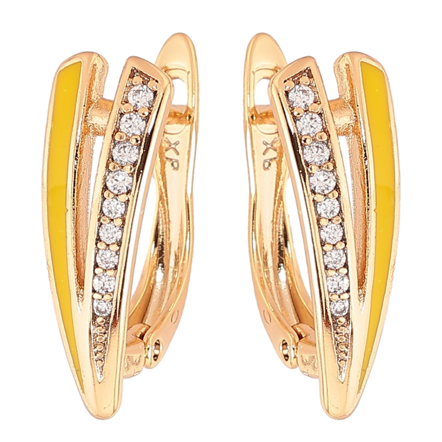 Серьги Xuping Позолота 18K английский замок Дорожка циркония и желтой эмали фото №1