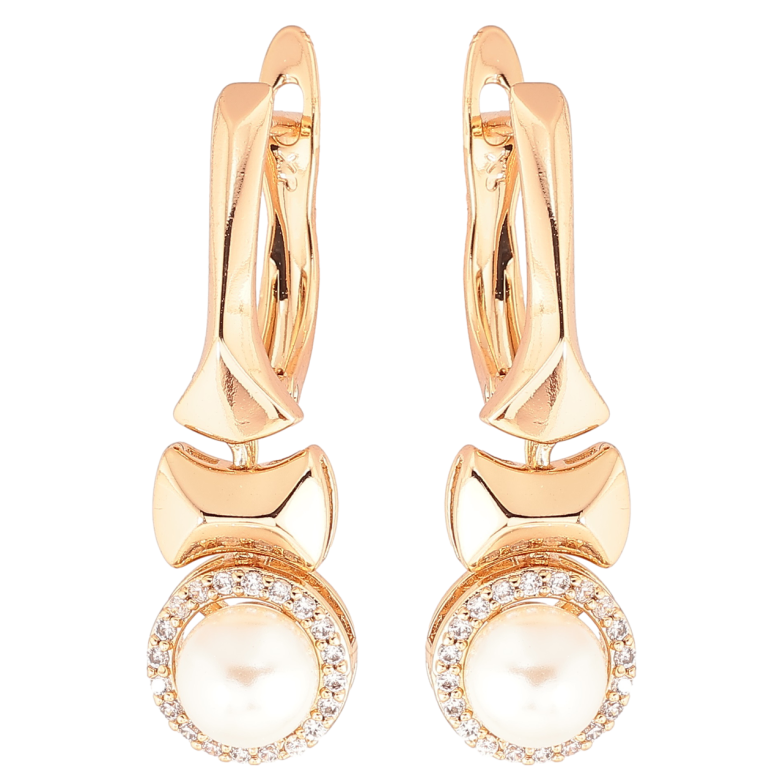 Сережки Xuping Позолота 18K англійський замок «Візерунок з перлинами та цирконієм» фото №1